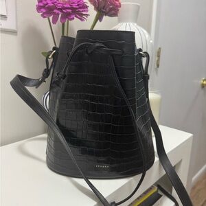 Sezane black leather crocodile bucket bag - like new!